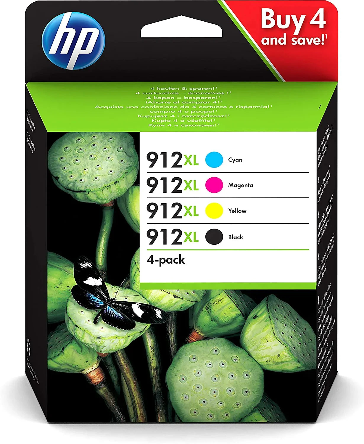 HP 912XL 4-pack Black/Cyan/Magenta/Yellow Original Ink Cartridges For HP OfficeJet Pro 8022 8012 8017 printers 3YP34AE - eBuy UAE